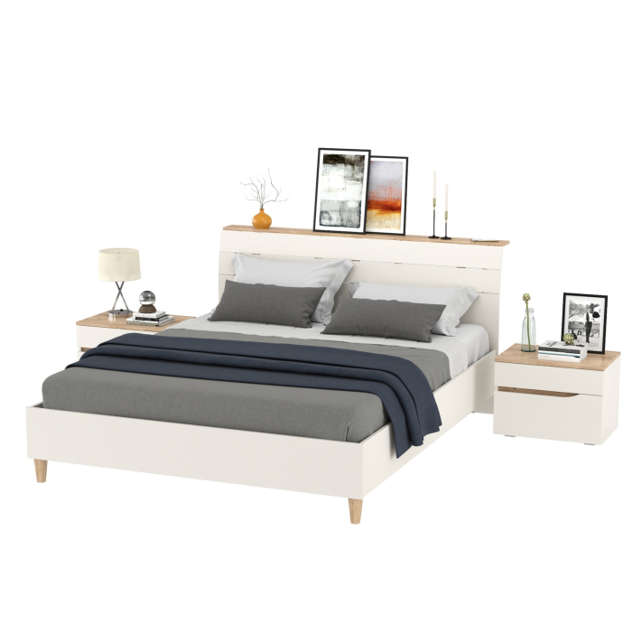 Спальные гарнитуры, Две прикроватных тумбочки и кровать с основанием 1600 Муссон