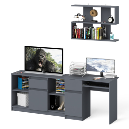 Тумба для техники МТВ1204.1 с компьютерным столом Мори МС-1 левым и полкой навесной