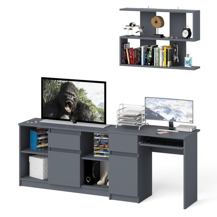 Прямые компьютерные столы, Тумба для техники МТВ1204.1 с компьютерным столом Мори МС-1 левым и полкой навесной