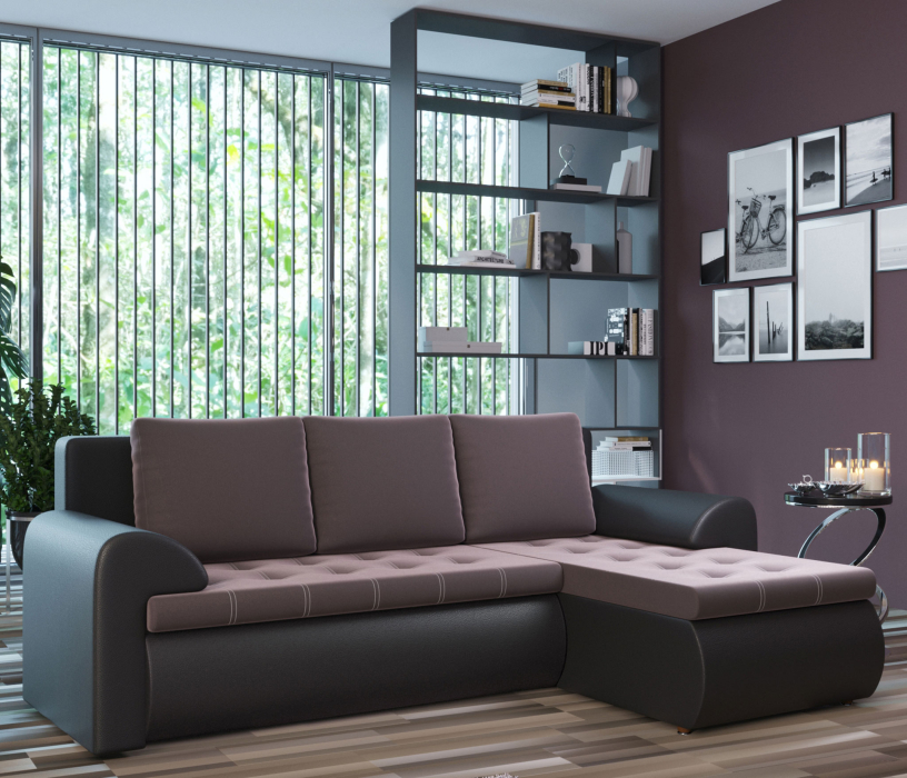 Диваны угловые в гостиную, Угловой диван Ванкувер правый, экокожа /велюр