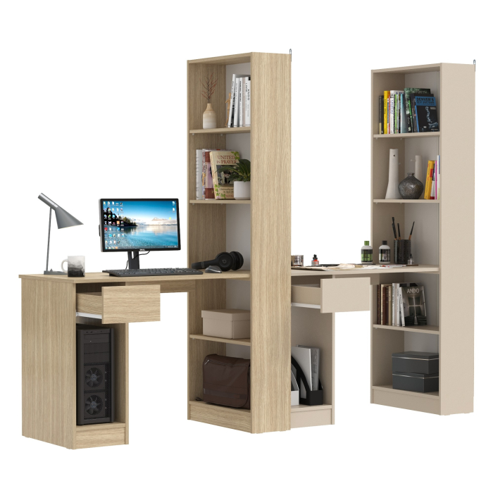 Прямые компьютерные столы, Два письменных стола Лайт 10.01 со шкафом с полками