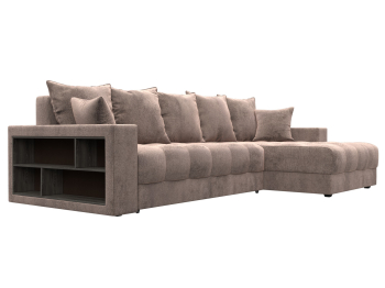 Диван угловой с декором и полкой Лига-050 НПБ, велюр TOWER