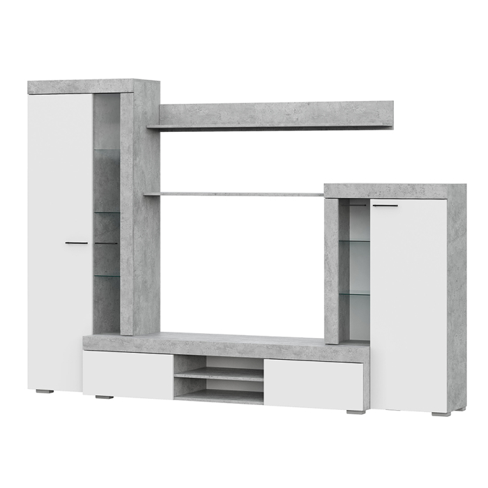 Стенки для гостиной, Стенка в гостиную МГС 5, цемент светлый/белый