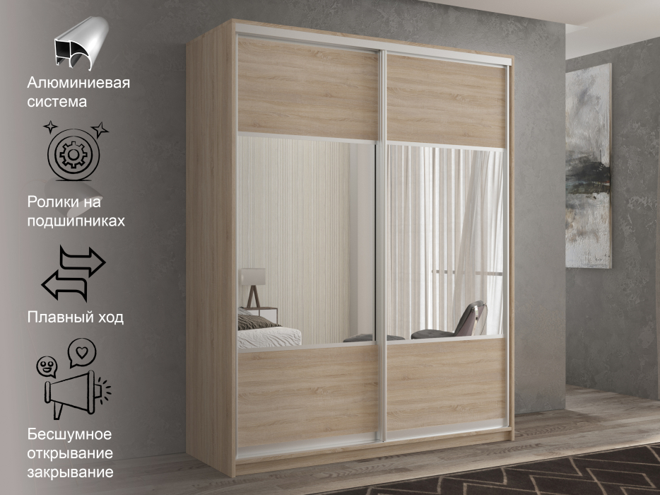 Шкафы-купе 2-х дверные, Шкаф-купе 2х дверный Кааппи 6 120х45