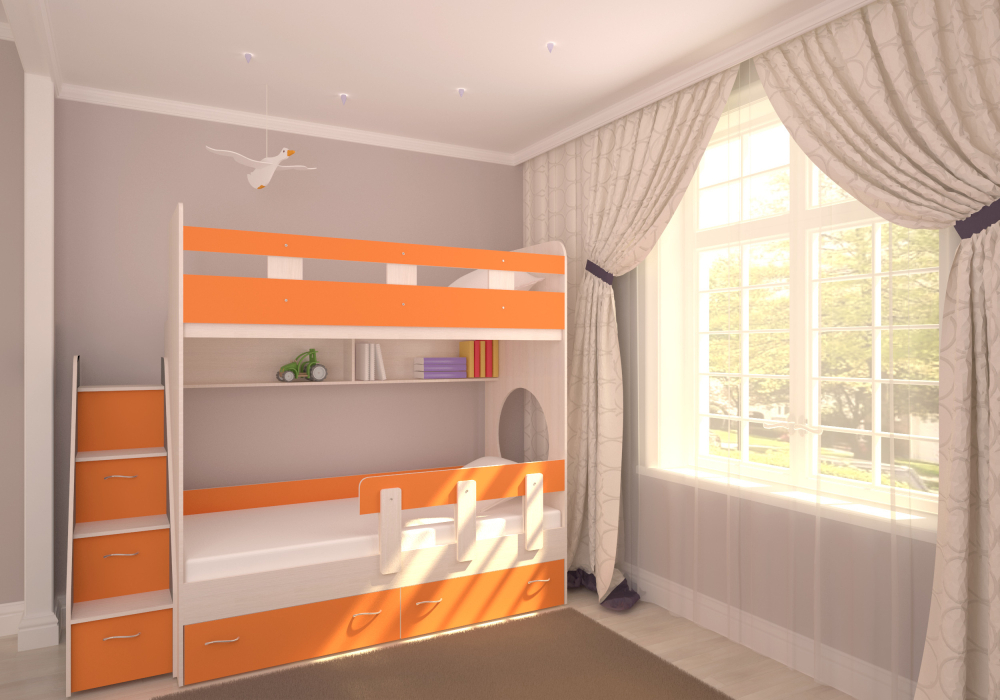 Для подростка, Трехъярусная кровать Юниор,  Дуб Молочный