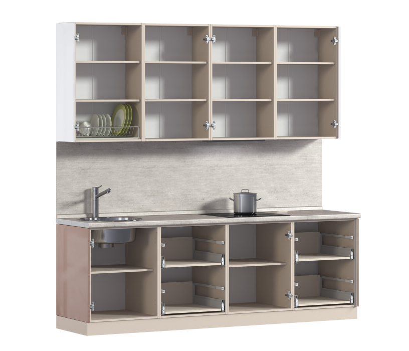 Кухонные гарнитуры, Кухонный гарнитур Анна + Регина Песочный / Белый глянец, Капучино 2,4 м