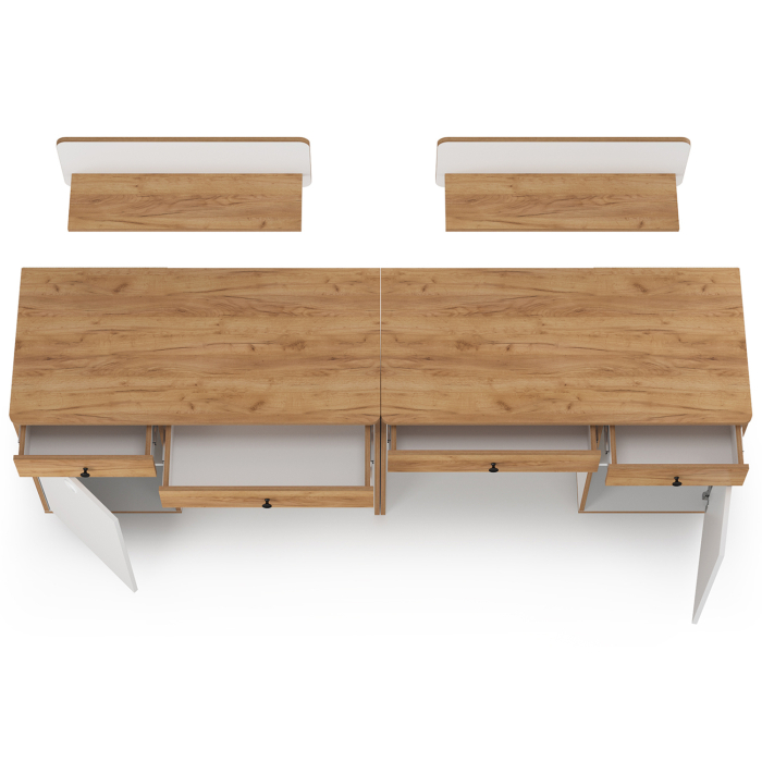 Офисная мебель, Письменные столы с навесными полками для двоих детей Вуди