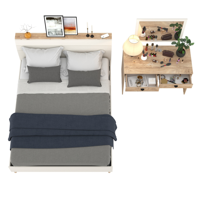 Спальные гарнитуры, Двуспальная кровать на 1600 Муссон 11.41 с основанием и столиком с зеркалом