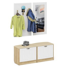 Две обувницы с сиденьем зеркалом и вешалкой П-6 МДФ фрезеровка прованс