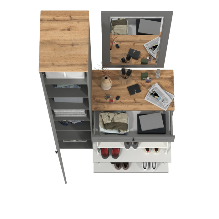 Прихожие, Шкаф-пенал с обувницей и зеркалом Остин