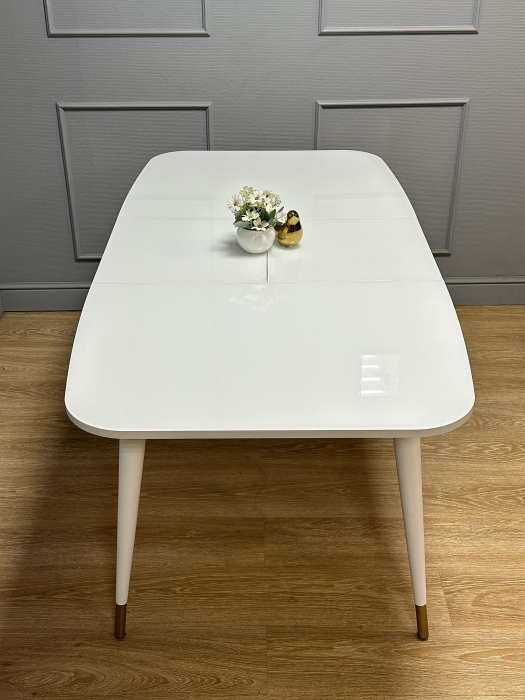 Обеденные столы, Стол Kenner K1200 раздвижной, стекло белое глянец