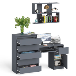 Стол компьютерный Мори МС-1 правый с высоким комодом на пять ящиков и навесной полкой