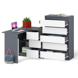 Высокий комод 700 пять ящиков и угловой компьютерный стол МС-16 правый серии Мори