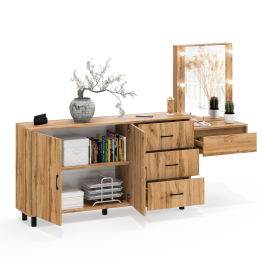 Косметический навесной столик с подсветкой и комод с ящиками и дверками 123-1604