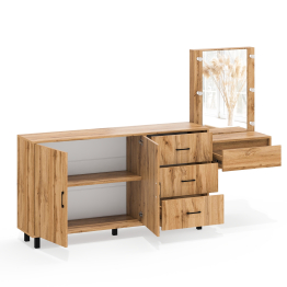 Косметический навесной столик с подсветкой и комод с ящиками и дверками 123-1604