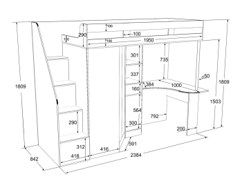 Кровать чердак  Golden Kids 6 дуб вотан