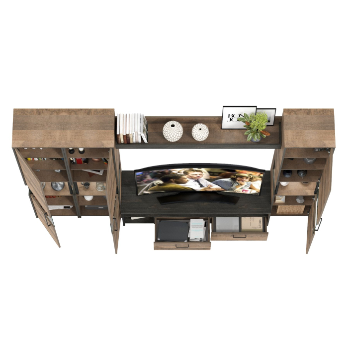 Стенки для гостиной, Три пенала-витрины в стиле лофт с подсветкой и тумба под ТВ Трувор