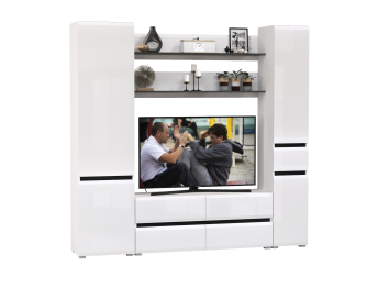 ТВ-тумба с двумя полочками и шкафом с ящиком и шкафом с полками внутри Сидней