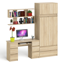 Шкаф-комод с антресолью Мори МШ900.1 со столом для работы и учёбы и книжной полкой