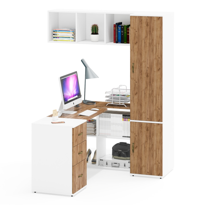 Домашние кабинеты, Стол рабочий-трансформер с покой для книг с пеналом 23Б и тумбой три ящика Лидер-8