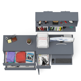 Однотумбовый стол компьютерный Мори МС-1 левый с комодом три ящика и навесной полкой 900