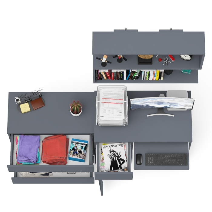 Прямые компьютерные столы, Однотумбовый стол компьютерный Мори МС-1 левый с комодом три ящика и навесной полкой 900