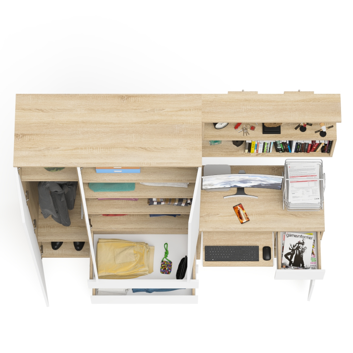 Домашние кабинеты, Шкаф-комод Мори МШ1200.1 со столом Мори МС-1 правый и полкой Мори 900