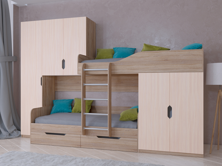 Для подростков, Кровать двухъярусная Лео Дуб Сонома