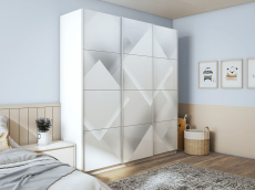 Шкафы-купе 3-х дверные, Шкаф-купе Прайм 3-х дверный Фотопечать Квадраты Стекла/Доводчики 210х57х230