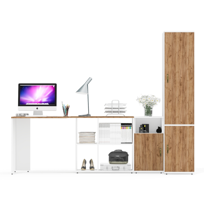 Домашние кабинеты, Место для учёбы Лидер-8 с компьютерным столом с тумбой с нишей и пеналом МД 23Б