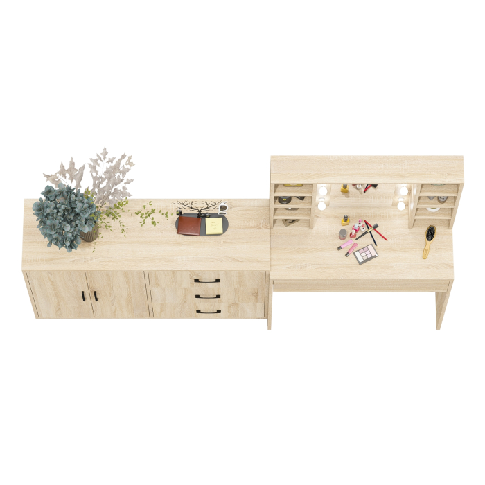 С зеркалом, Туалетный столик с подсветкой 115 и тумба-комод 123-1204