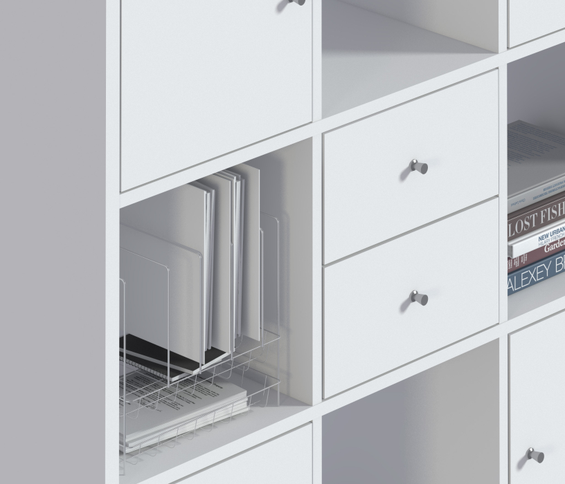 Стеллажи, Стеллаж Кито СБ-3243 Белый с ящиками и дверцами