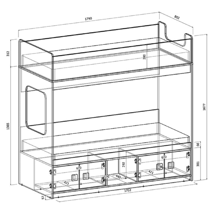 Для подростков, Двухъярусная кровать Легенда D605.3 75х190