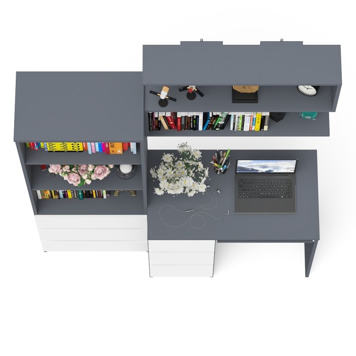Прямые компьютерные столы, Стол для работы три ящика слева Мори с навесной полкой на 900 и стеллаж-комод три ящика
