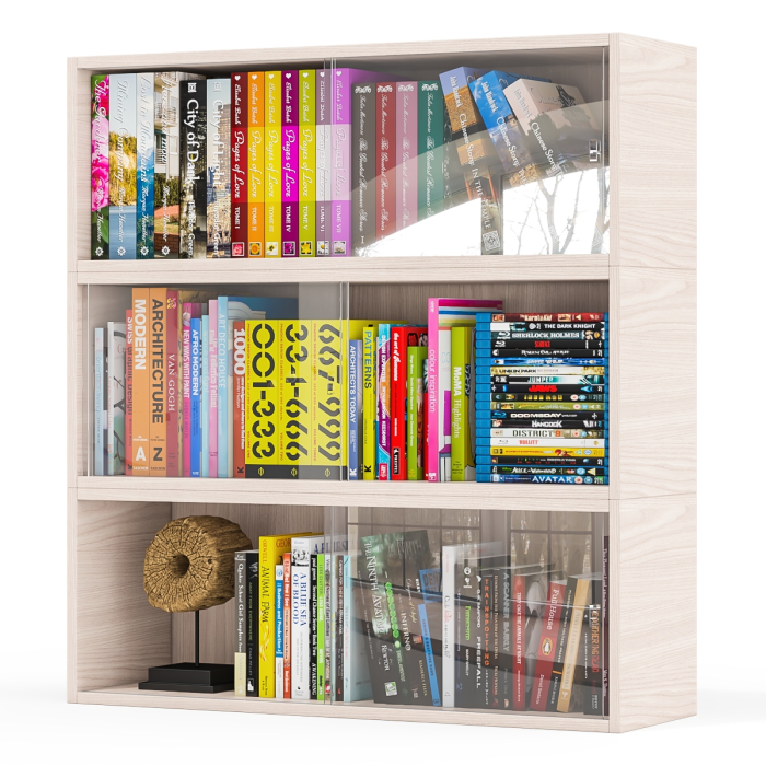 Настенные полки, Три книжные полки КН1 со стеклянными сдвижными дверками