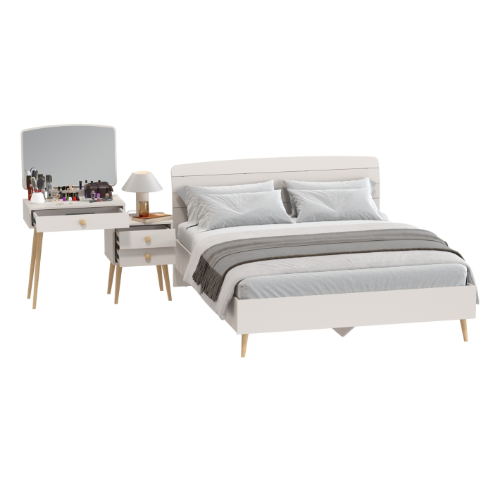 Спальные гарнитуры, Трюмо на ножках с зеркалом Афина и двуспальная кровать со спальным местом на 1600