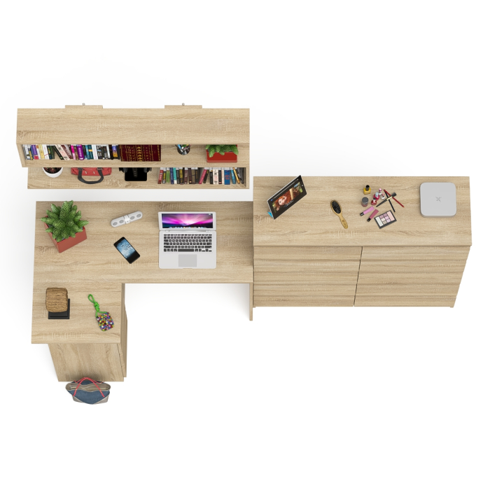 Домашние кабинеты, Стол угловой компьютерный Мори МС-16 левый с комодом на 10-ть ящиков и полкой на 1200