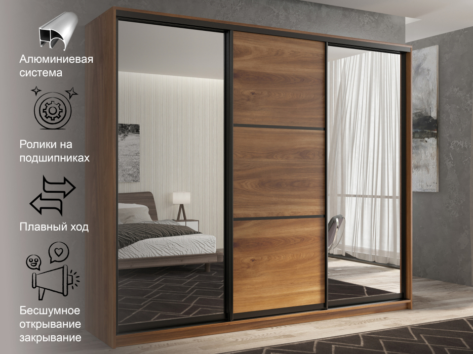 Шкафы-купе 3-х дверные, Шкаф-купе 3х дверный Кааппи 3 180х60