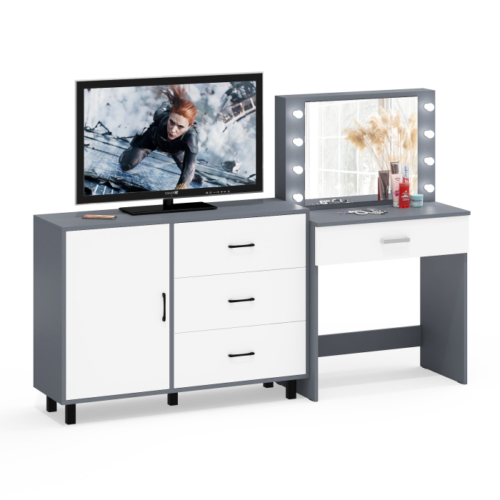 Туалетные столики, Косметический стол с подсветкой и выдвижным ящиком СТ-4 и комод 122-1204