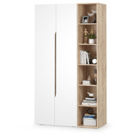 В гостиную, Шкаф двухстворчатый с открытым стеллажом Муссон белый/дуб эндгрейн