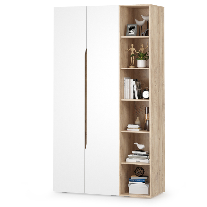 В гостиную, Шкаф двухстворчатый с открытым стеллажом Муссон белый/дуб эндгрейн