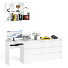 Широкий комод Мори МК1200.6 с письменным однотумбовым столом МС-1 правый и полкой на 900