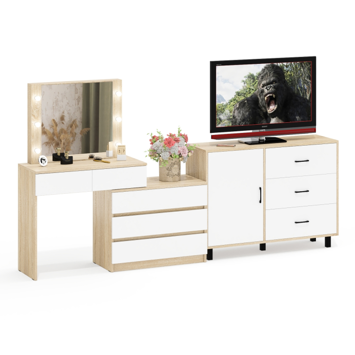 Туалетные столики, Угловой туалетный столик с подсветкой 110 и тумба-комод дверка и 3 ящика 122-1204