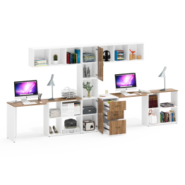 Лидер-8 мебель для детской для двоих детей из столов с открытыми полками и пенала с нишей и тумбы 3.16