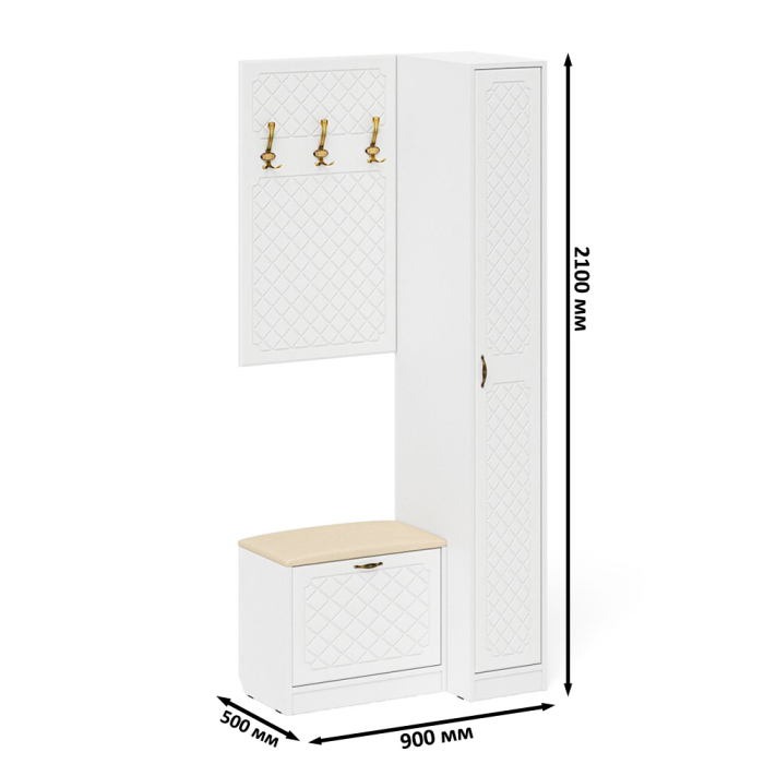 Прихожие, Вешалка для верхней одежды с обувницей с мягким сиденьем и пенал П-6-500 фрезеровка ромб