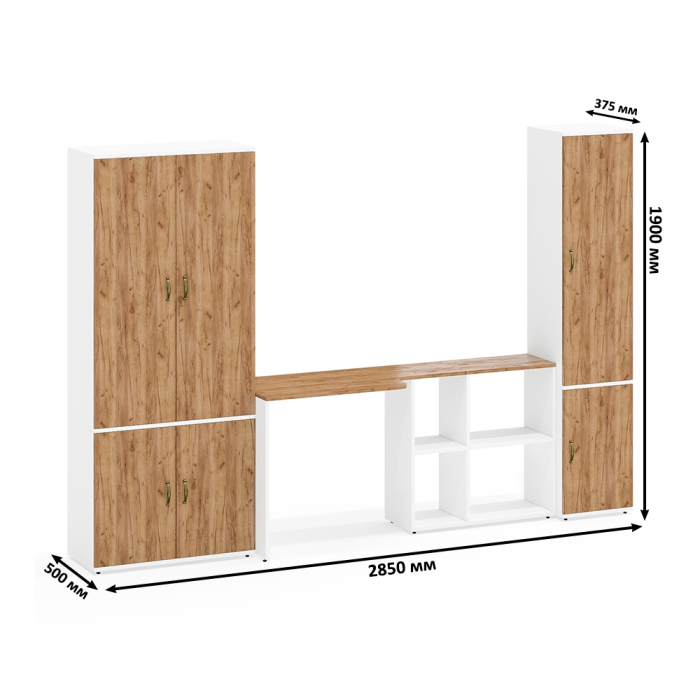 Домашние кабинеты, Узкий шкаф для документов с рабочим столом и шкафом с выдвижной штангой и полками 20Б Лидер-8