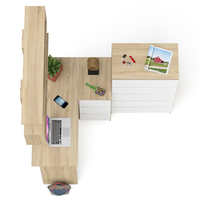 Домашние кабинеты, Комод Мори МК700.5 со столом компьютерным угловым МС-16 правым и открытой полкой 1200