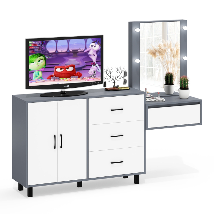 С зеркалом, Стол косметический навесной с подсветкой и тумба-комод 123-1204.