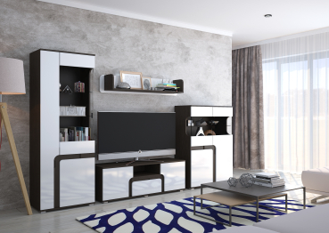 Гостиная МДФ Марсель (венге / белый гл ) без шкафа