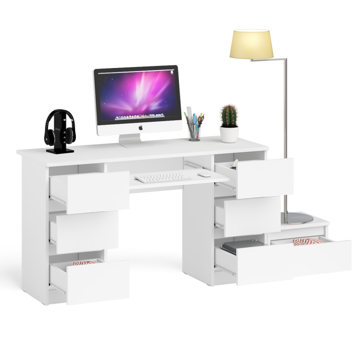 Прямые компьютерные столы, Компьютерный двухтумбовый стол Мори с дополнительной тумбой